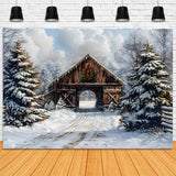 Christmas Snow Covered Woods Cabin Backdrop RR8-22