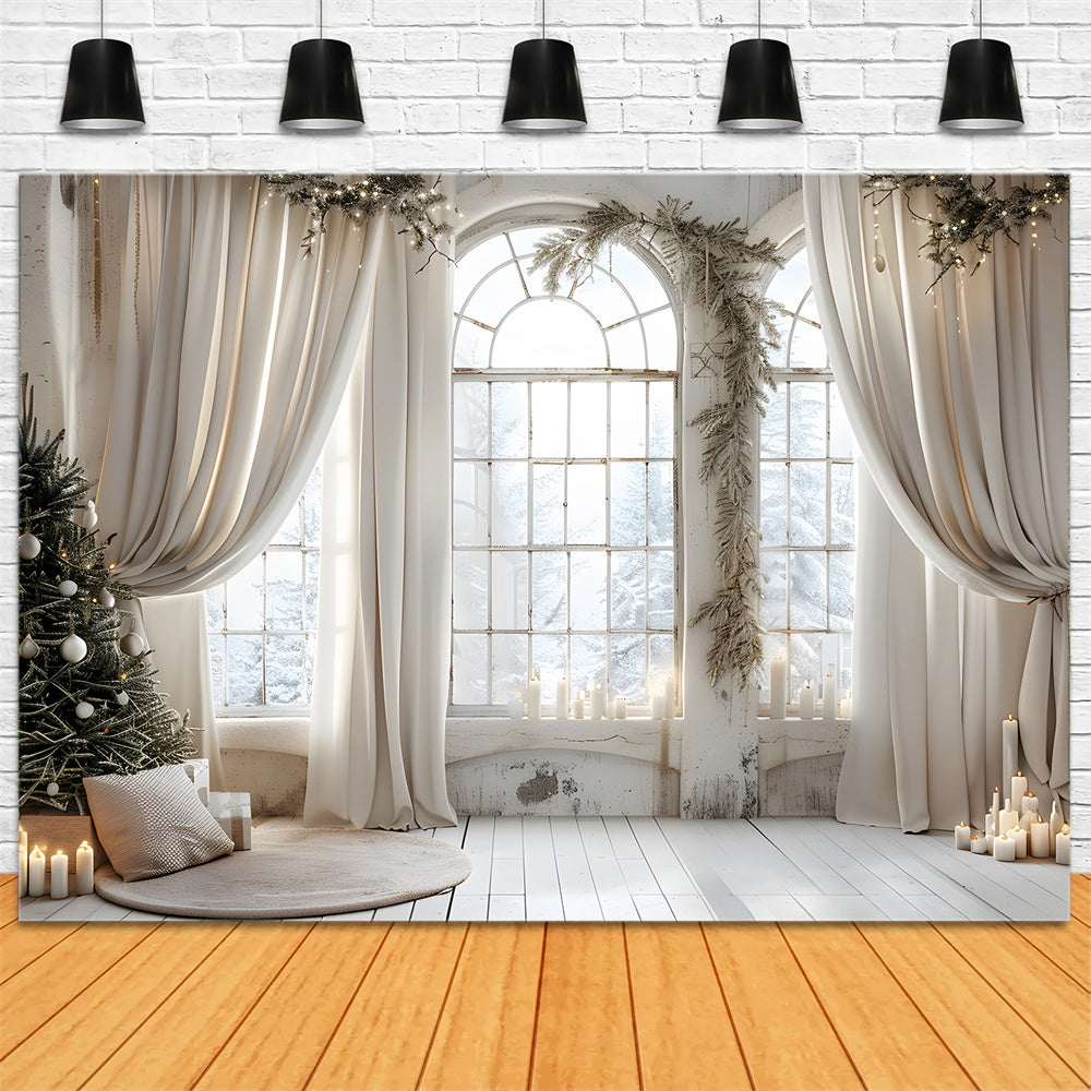 Christmas Elegant Curtains Snowy Backdrop RR8-223