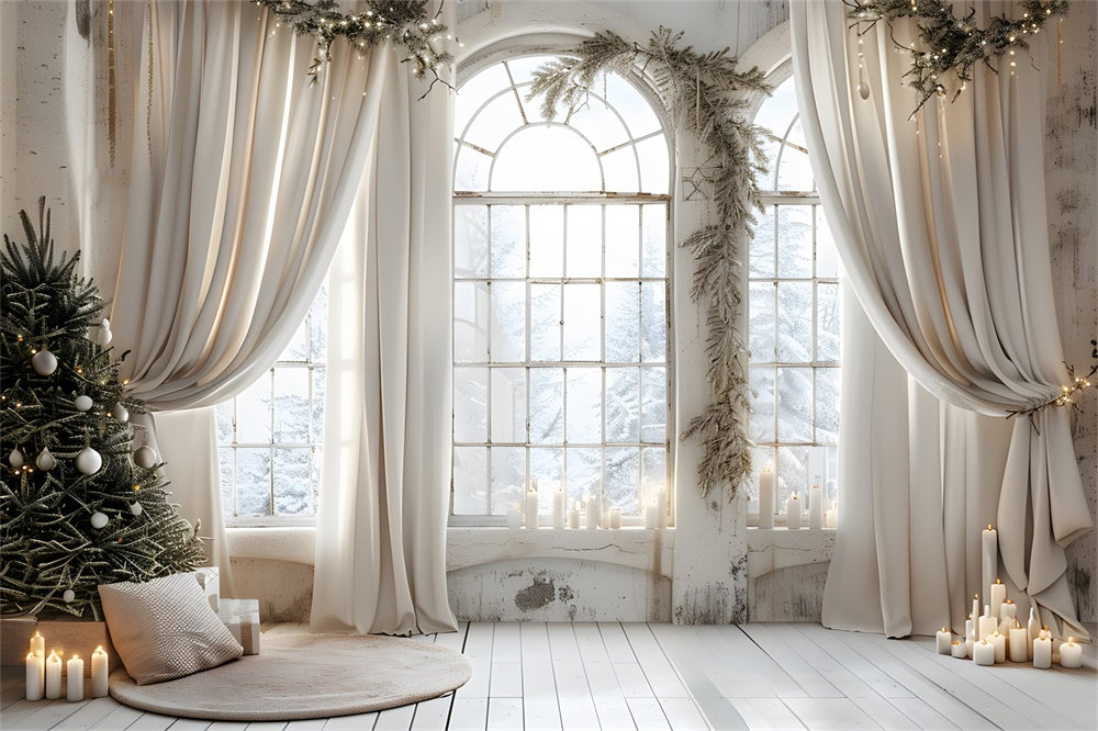 Christmas Elegant Curtains Snowy Backdrop RR8-223