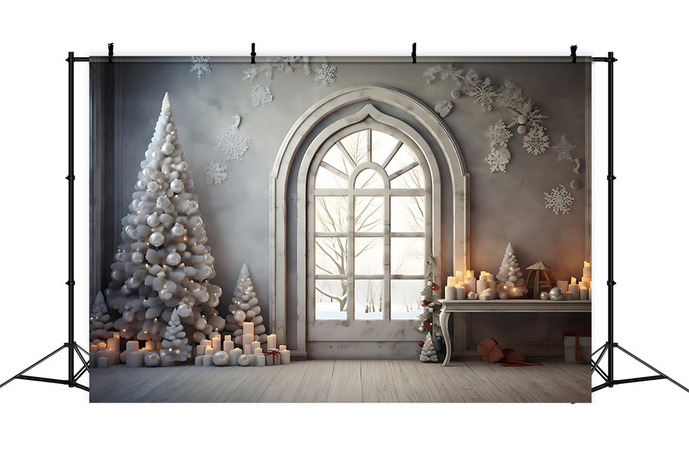 Christmas Arched Window Snowflake Backdrop RR8-224