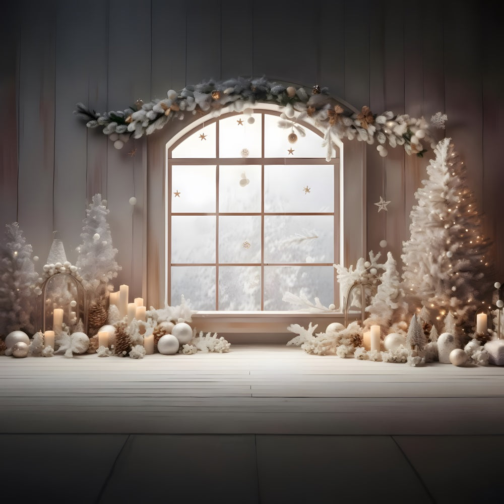 Christmas Elegant White Window Display Backdrop RR8-225