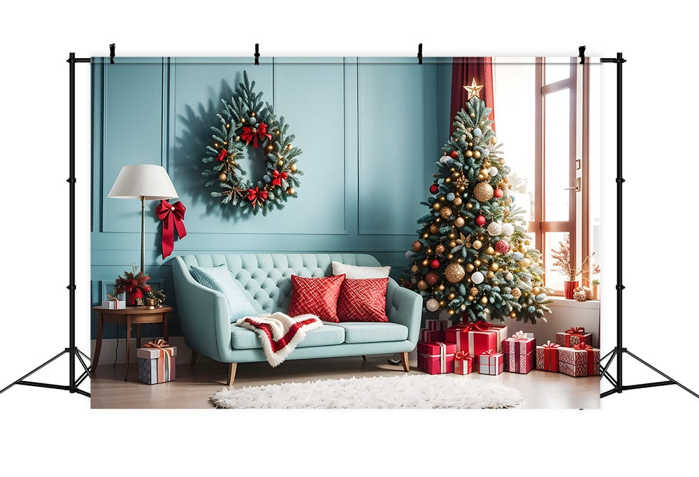 Christmas Cozy Living Room Red Accents Backdrop RR8-227