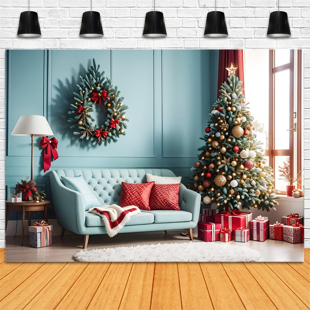 Christmas Cozy Living Room Red Accents Backdrop RR8-227