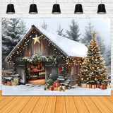 Christmas Glowing Trees Wooden House Backdrop RR8-23