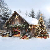 Christmas Glowing Trees Wooden House Backdrop RR8-23