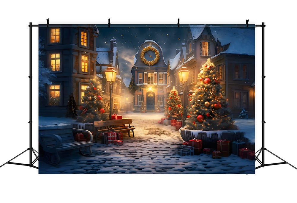 Christmas Enchanted Snowy Village Scene Backdrop RR8-230