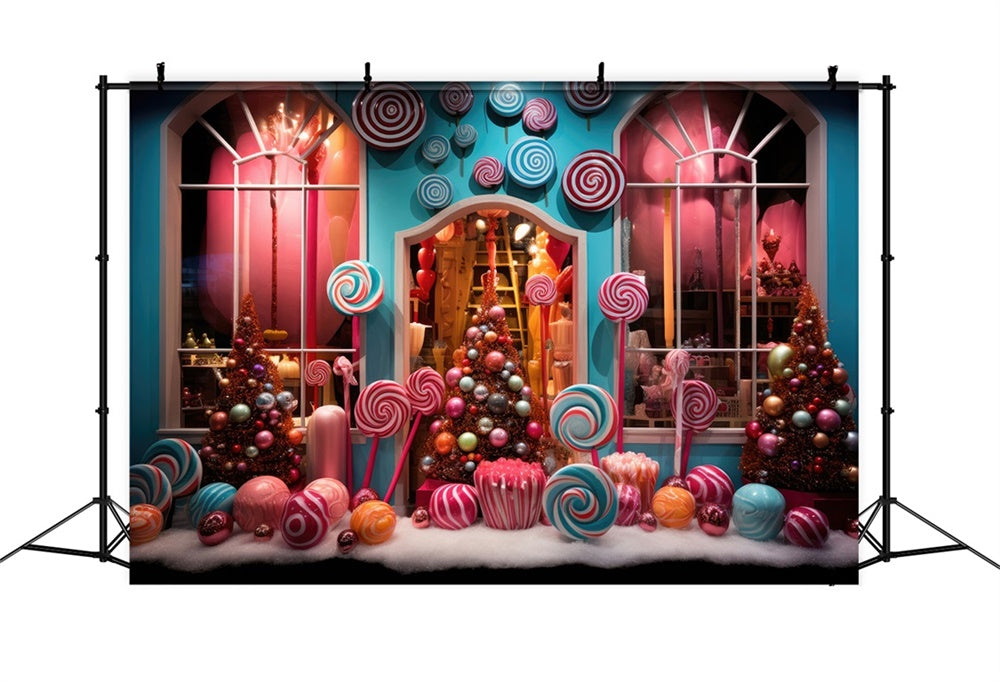 Christmas Whimsical Candy Shop Window Backdrop RR8-232