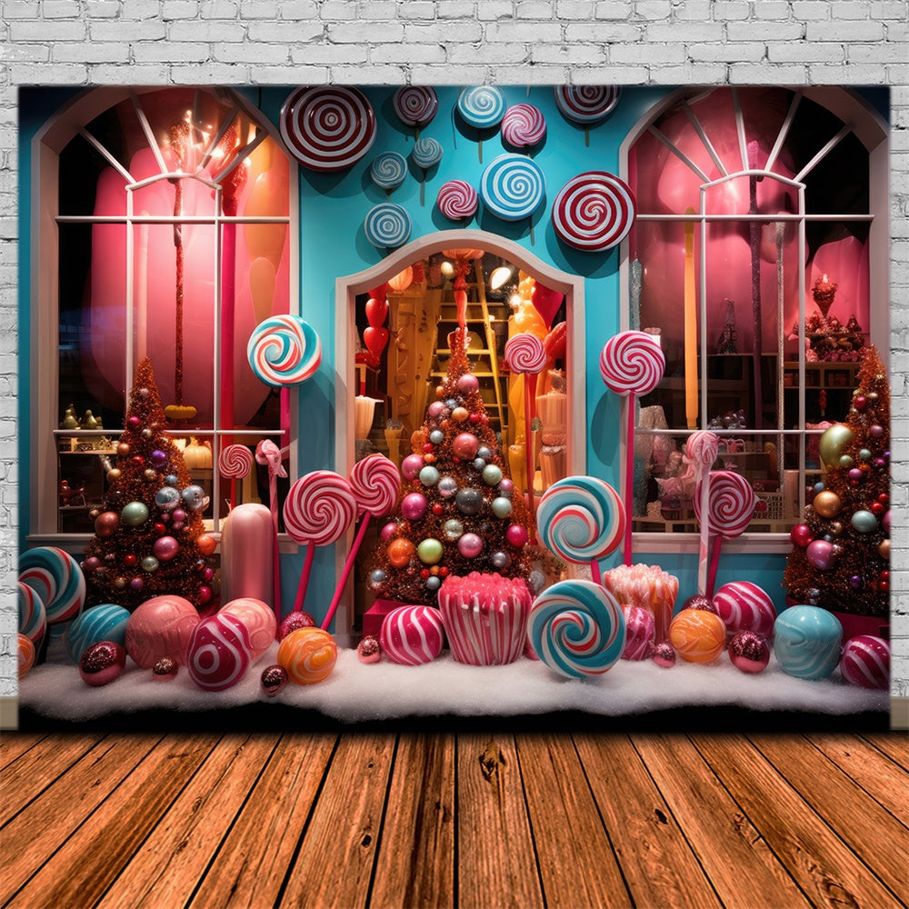 Christmas Whimsical Candy Shop Window Backdrop RR8-232