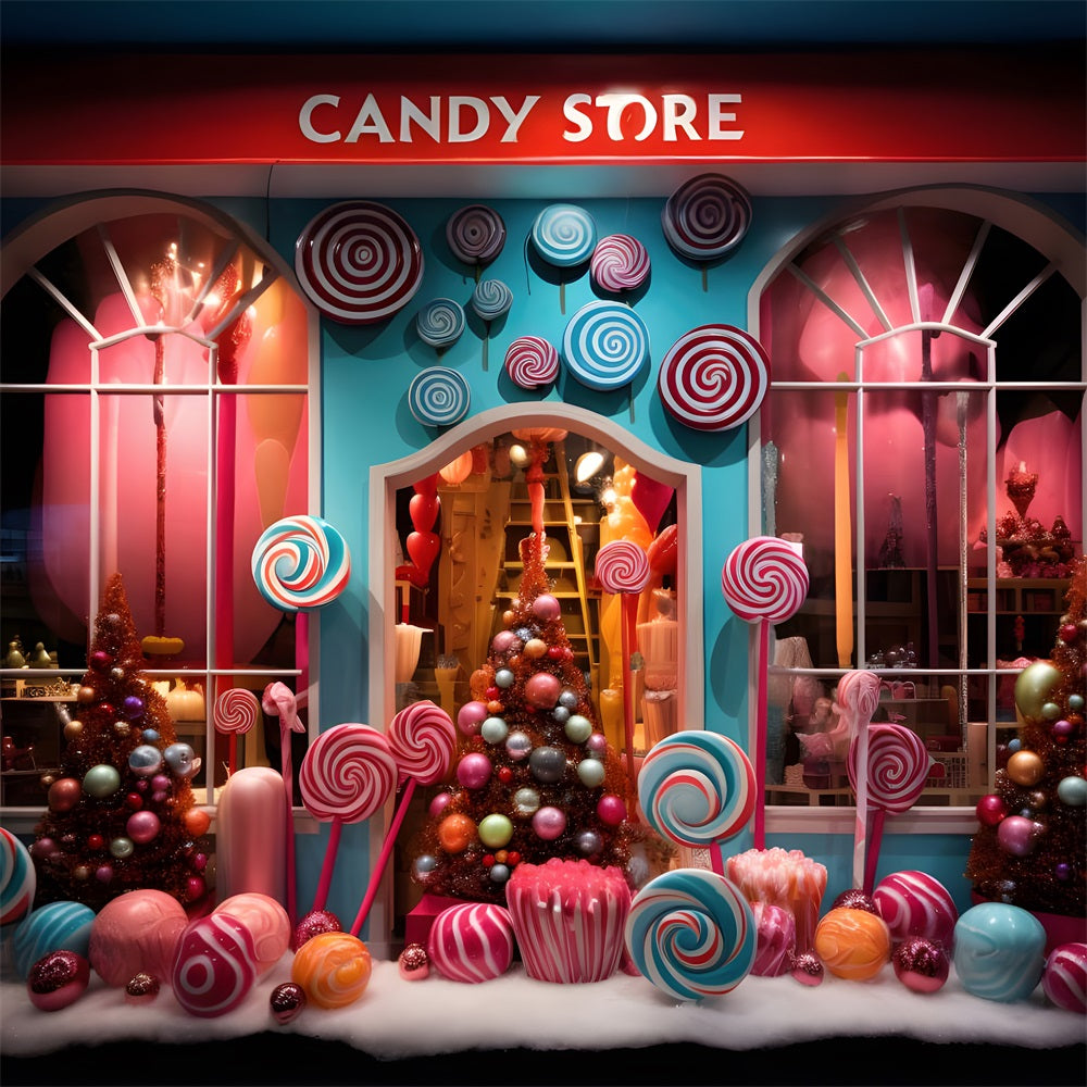 Christmas Whimsical Candy Shop Window Backdrop RR8-232