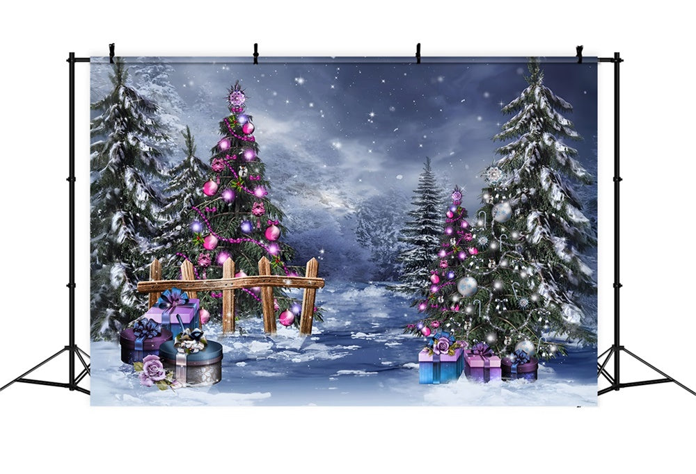 Christmas Enchanted Winter Forest Gifts Backdrop RR8-233