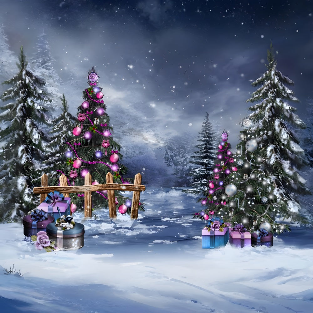 Christmas Enchanted Winter Forest Gifts Backdrop RR8-233