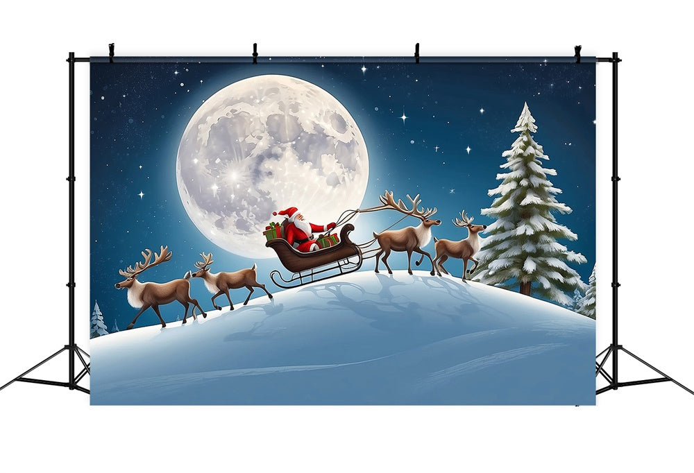 Christmas Santa Sleigh Ride Under Moon Backdrop RR8-234