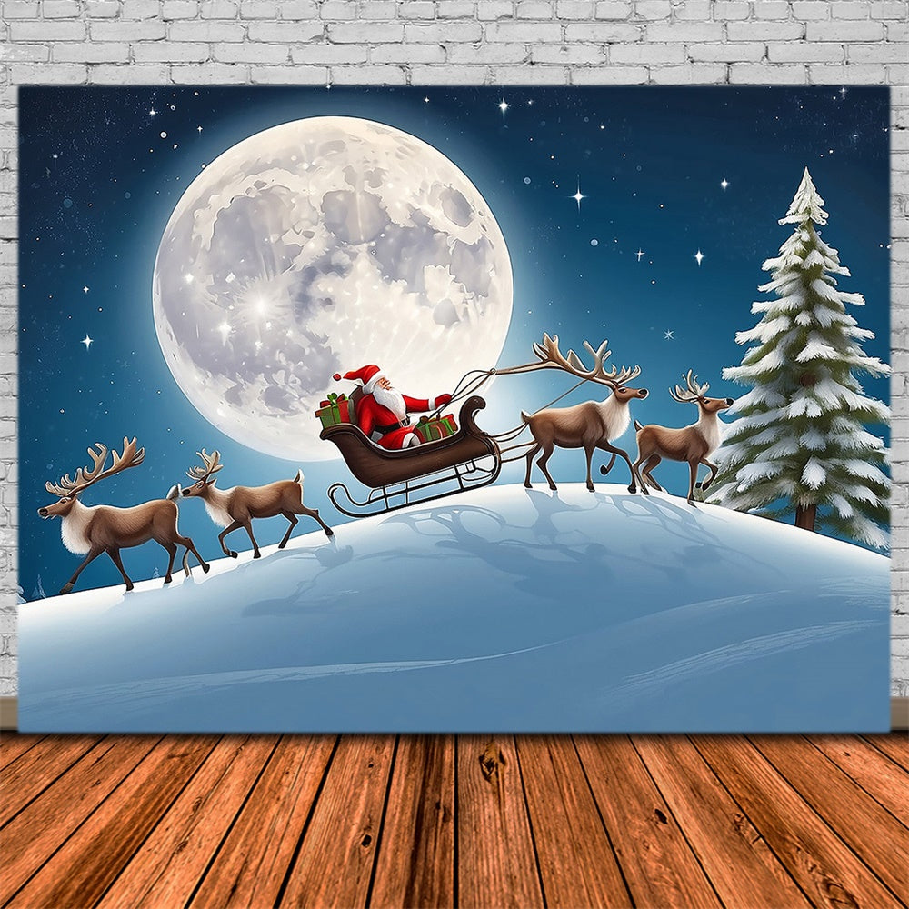 Christmas Santa Sleigh Ride Under Moon Backdrop RR8-234