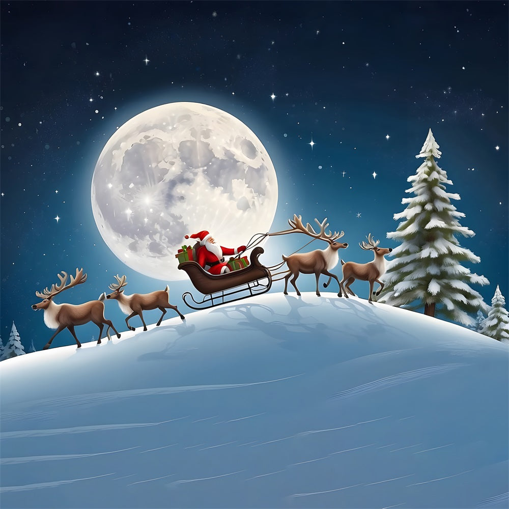 Christmas Santa Sleigh Ride Under Moon Backdrop RR8-234