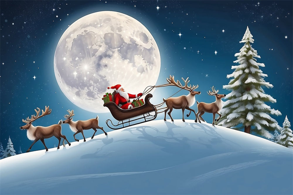 Christmas Santa Sleigh Ride Under Moon Backdrop RR8-234