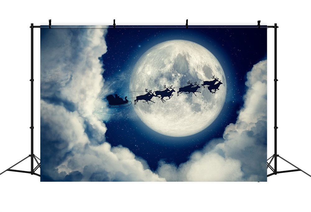 Christmas Santa Sleigh Silhouette Moon Backdrop RR8-236