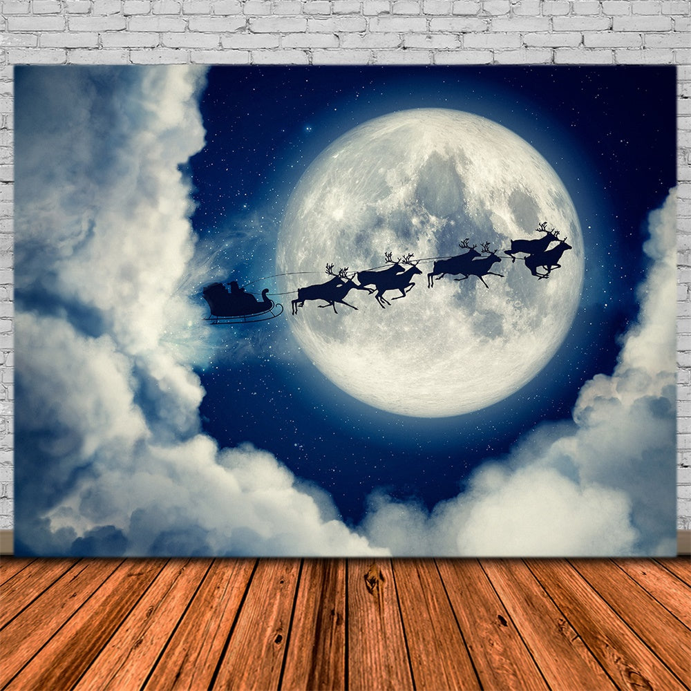 Christmas Santa Sleigh Silhouette Moon Backdrop RR8-236