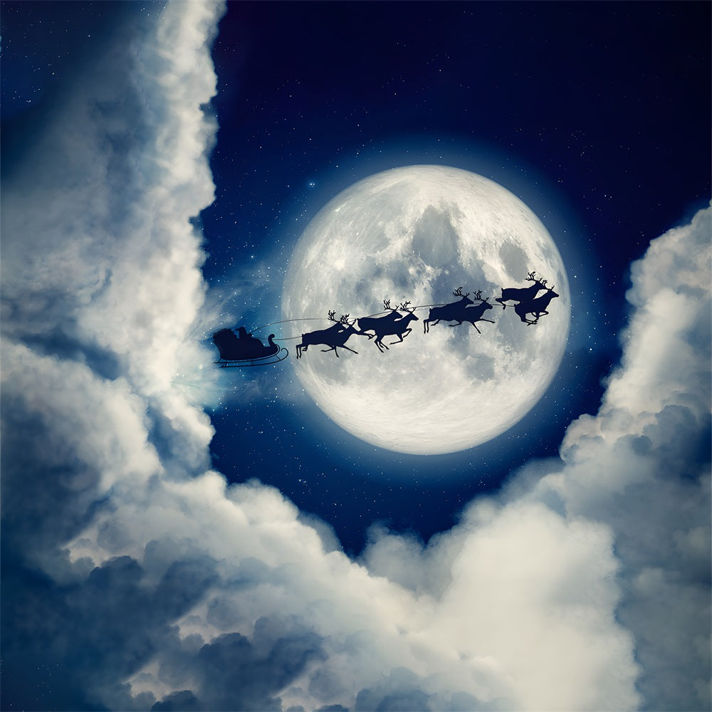 Christmas Santa Sleigh Silhouette Moon Backdrop RR8-236