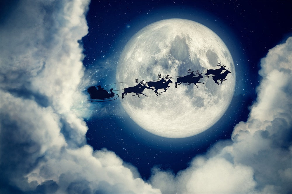 Christmas Santa Sleigh Silhouette Moon Backdrop RR8-236