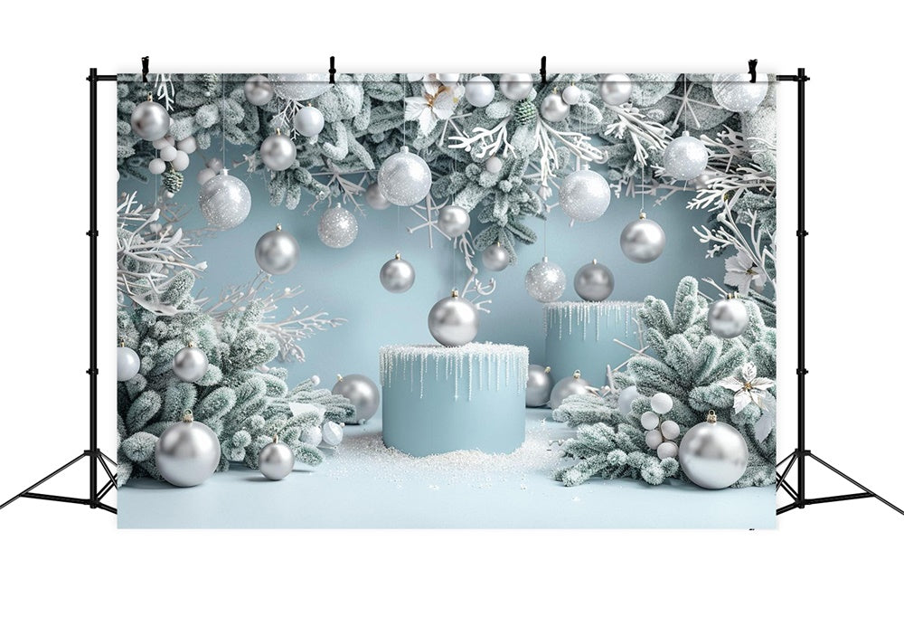 Christmas Icy Blue Wonderland Ornaments Backdrop RR8-239