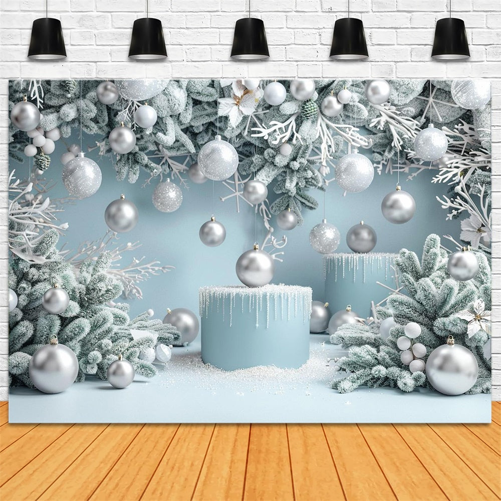 Christmas Icy Blue Wonderland Ornaments Backdrop RR8-239