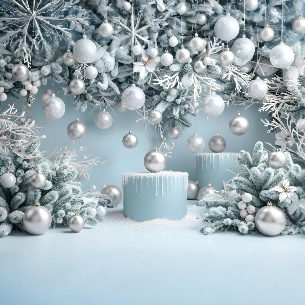 Christmas Icy Blue Wonderland Ornaments Backdrop RR8-239