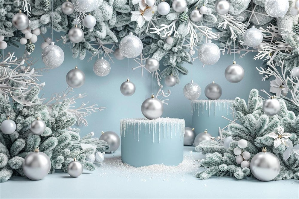 Christmas Icy Blue Wonderland Ornaments Backdrop RR8-239