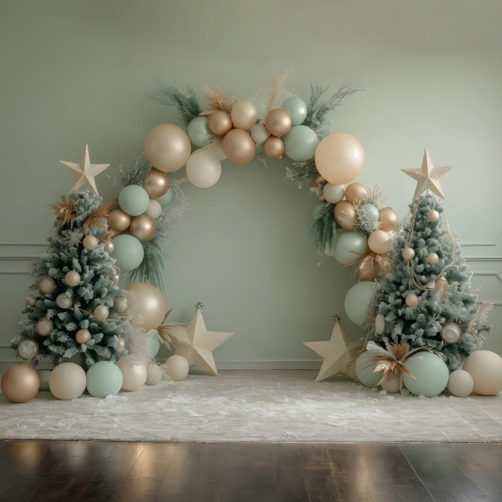 Christmas Elegant Balloon Arch Trees Backdrop RR8-243