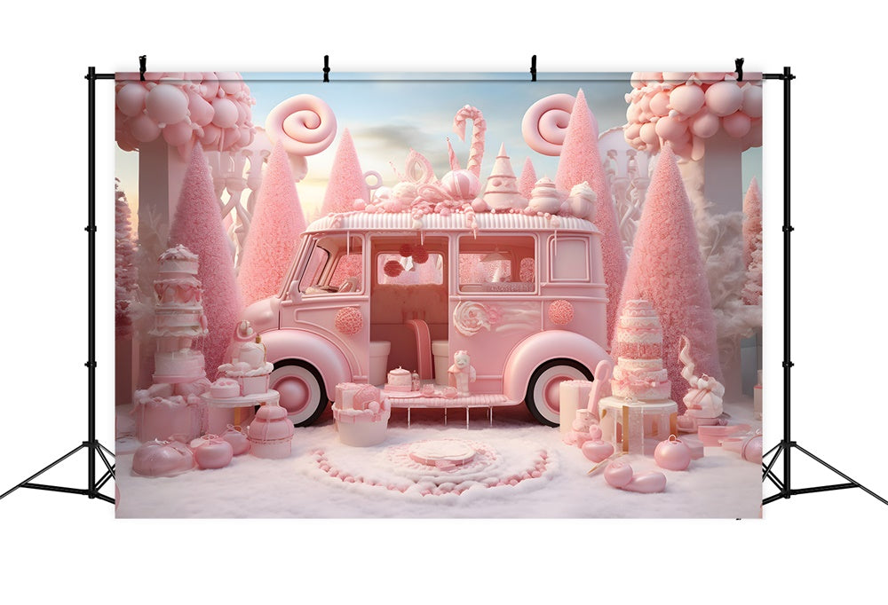 Christmas Pink Candyland Van Treats Backdrop RR8-245