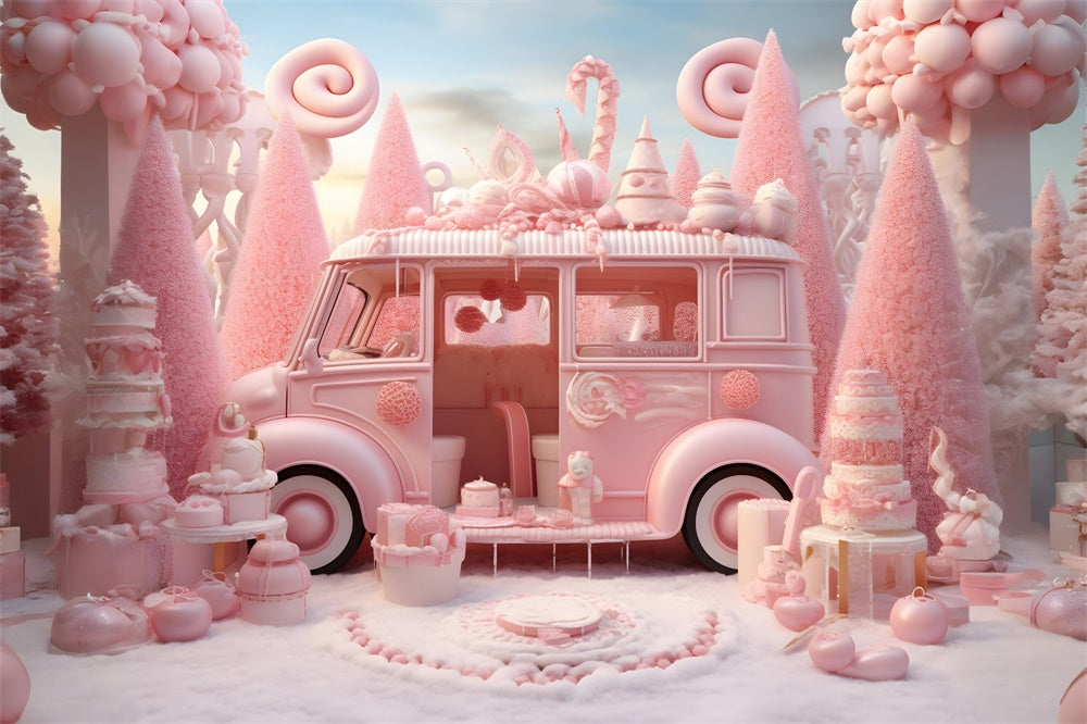 Christmas Pink Candyland Van Treats Backdrop RR8-245