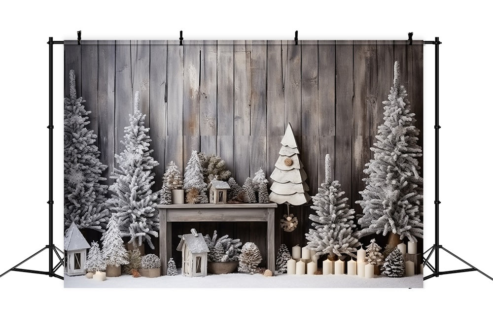 Christmas Rustic Cabin Frosted Trees Backdrop RR8-248