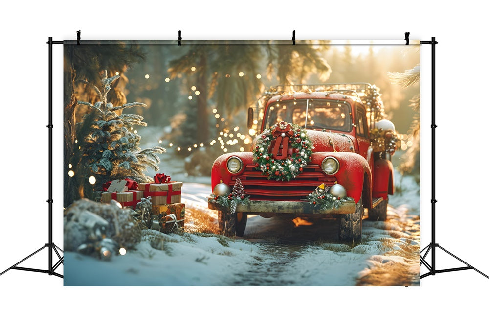 Christmas Vintage Truck Festive Wreath Backdrop RR8-250