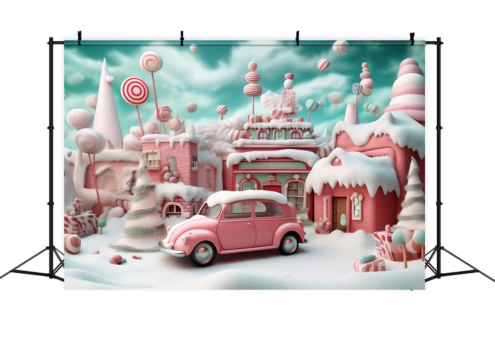 Christmas Pink Candy Village Car Backdrop RR8-251