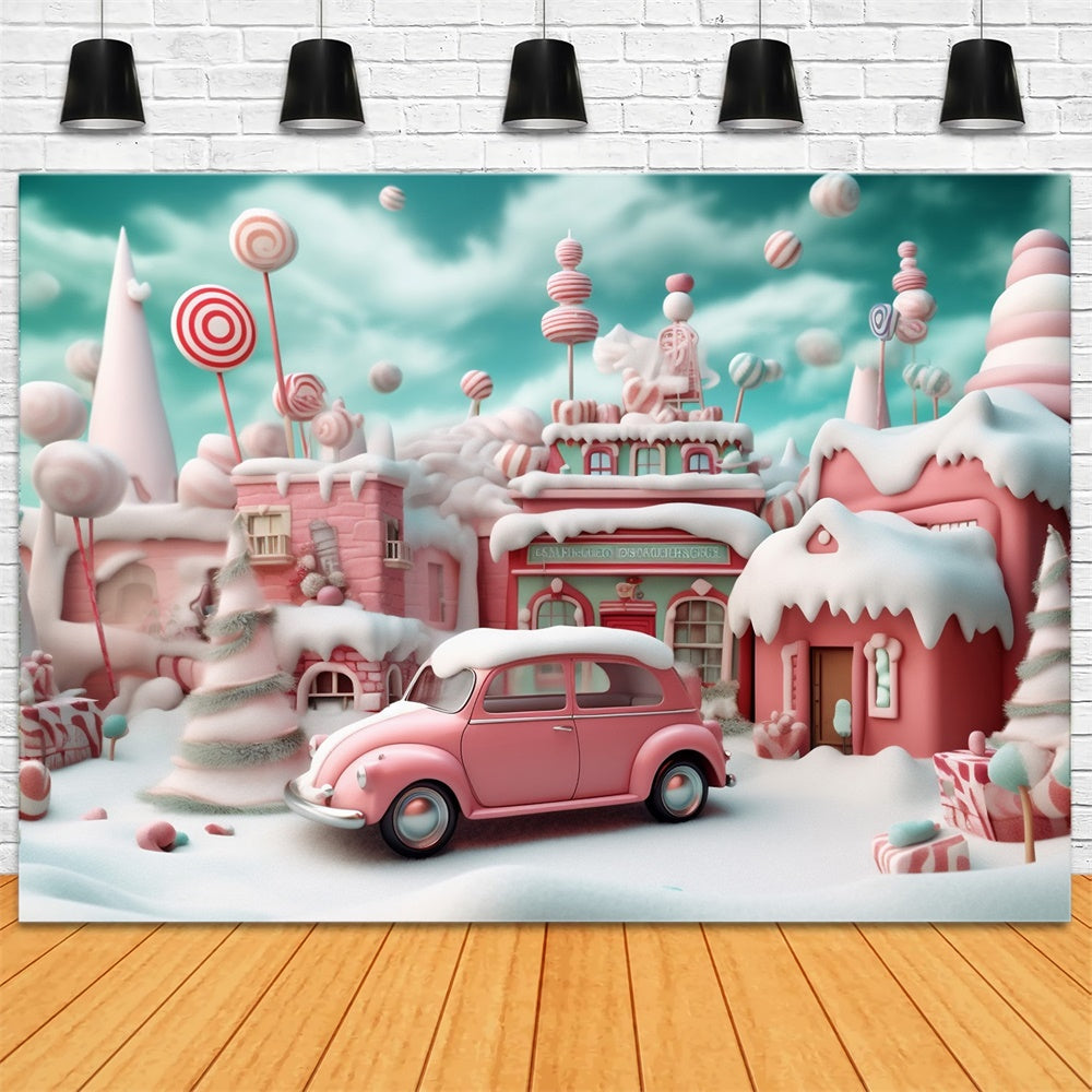 Christmas Pink Candy Village Car Backdrop RR8-251