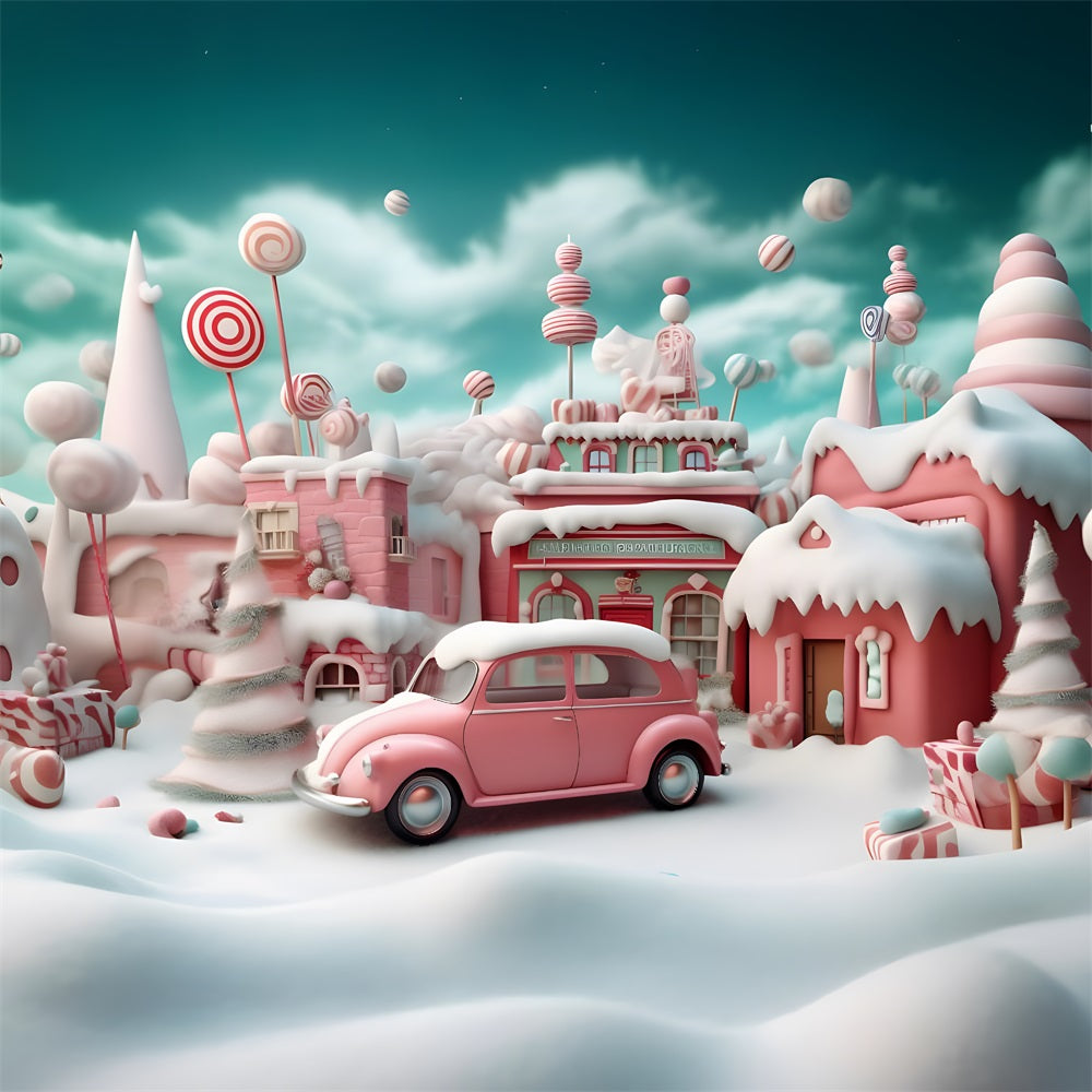 Christmas Pink Candy Village Car Backdrop RR8-251