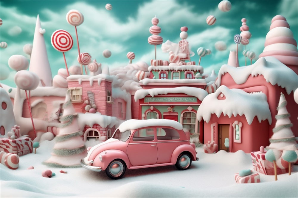 Christmas Pink Candy Village Car Backdrop RR8-251