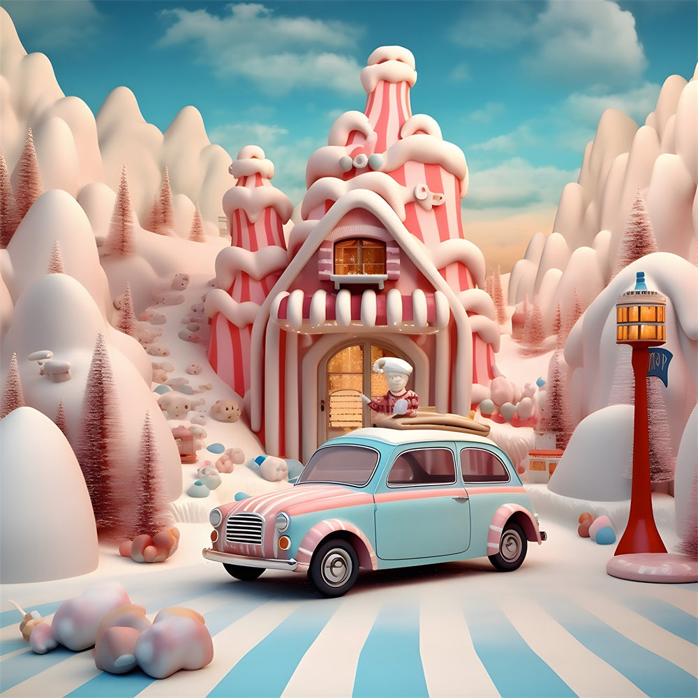 Christmas Gingerbread House Candy Car Backdrop RR8-253