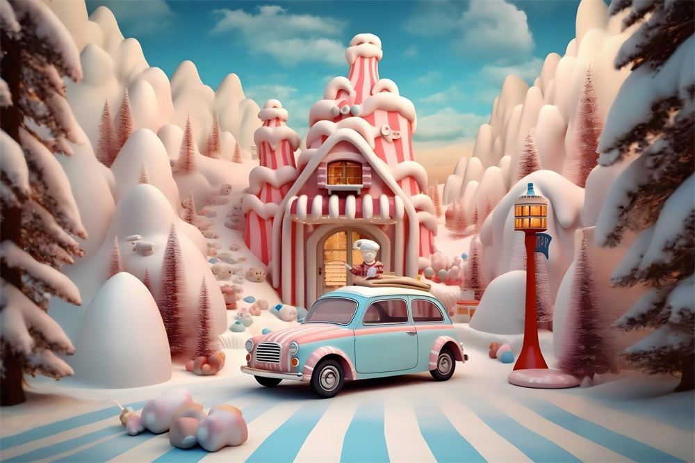 Christmas Gingerbread House Candy Car Backdrop RR8-253