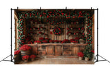 Christmas Rustic Cabin Red Berries Backdrop RR8-258