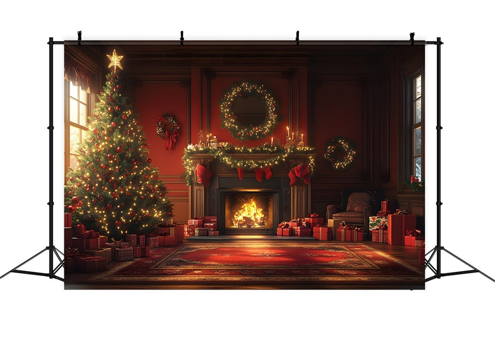 Christmas Elegant Fireplace Garland Backdrop RR8-259