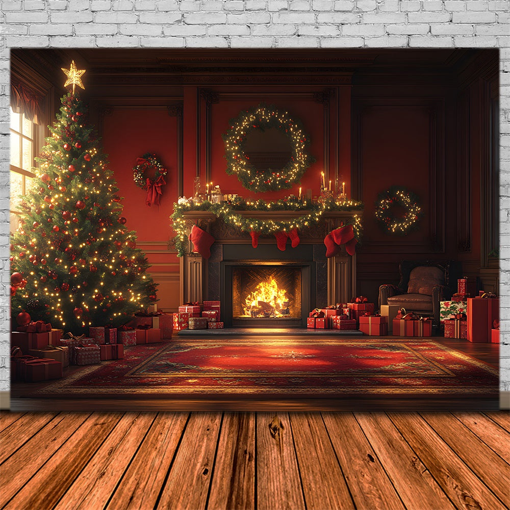 Christmas Elegant Fireplace Garland Backdrop RR8-259