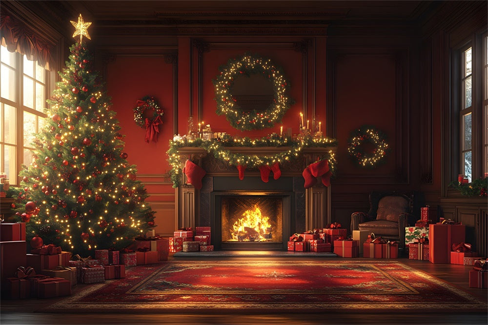 Christmas Elegant Fireplace Garland Backdrop RR8-259