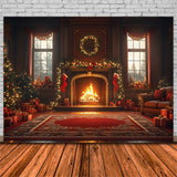 Christmas Warm Hearth Red Bows Backdrop RR8-261