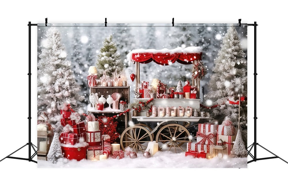 Christmas Snowy Cart Holiday Gifts Backdrop RR8-262