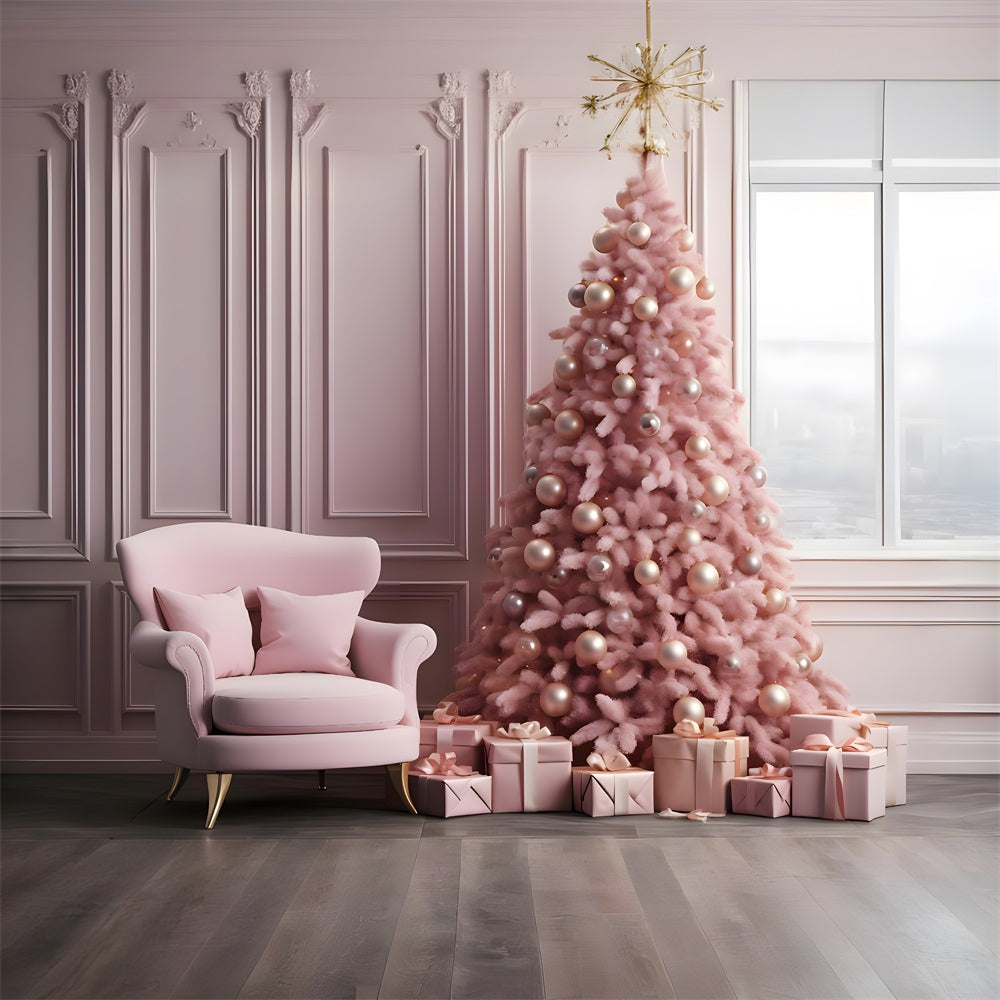 Christmas Pink Elegant Living Room Tree Backdrop RR8-263