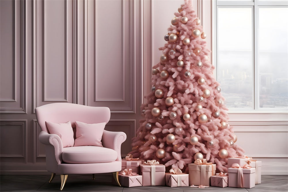 Christmas Pink Elegant Living Room Tree Backdrop RR8-263