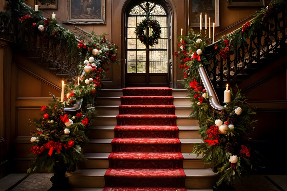 Christmas Grand Staircase Garland Backdrop RR8-265