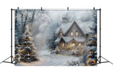 Christmas Snowy Forest House Lights Backdrop RR8-27