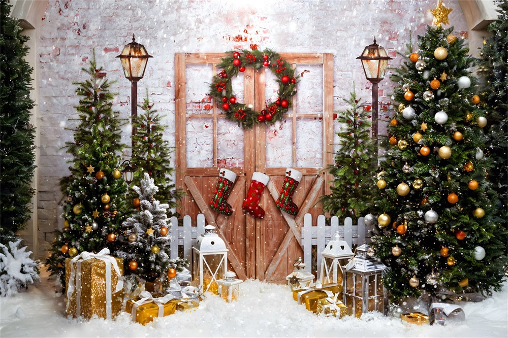 Christmas Forest Twinkling Lights Backdrop RR8-270