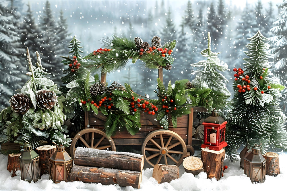 Winter Snowy Forest Christmas Trees Backdrop RR8-2